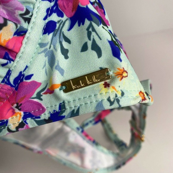 Nicole Miller SZ 6 Blue Floral Underwire Bikini Swim Top Adjus Push Up Women - Picture 3 of 5